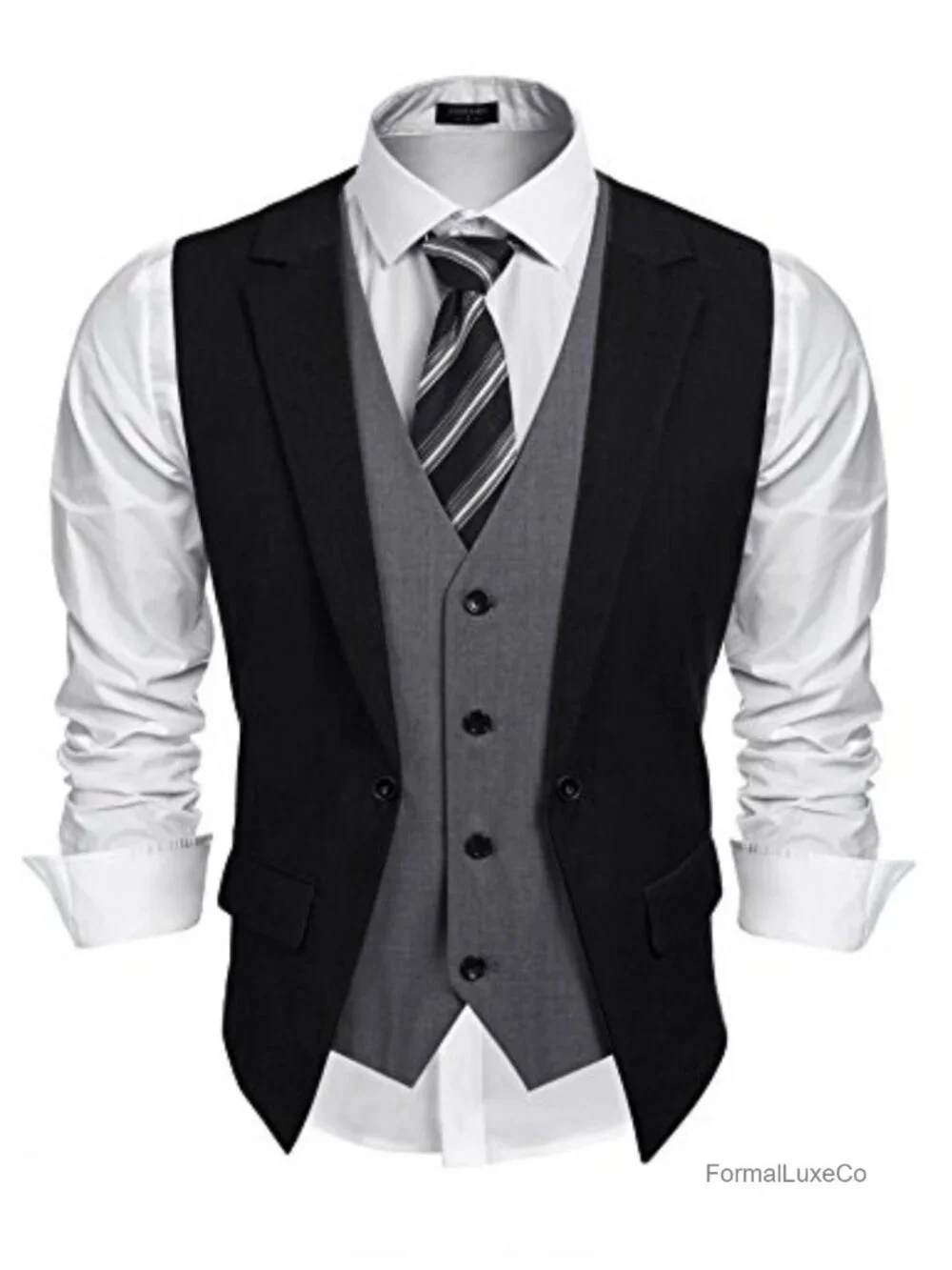 Men's Slim Fit Layered Suit Vest Formal Wedding Waistcoat Sleeveless